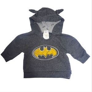 Batman Logo Hoodie Sweatshirt Casual Kids Top Gray Sweater Baby Boys 3m - 6m